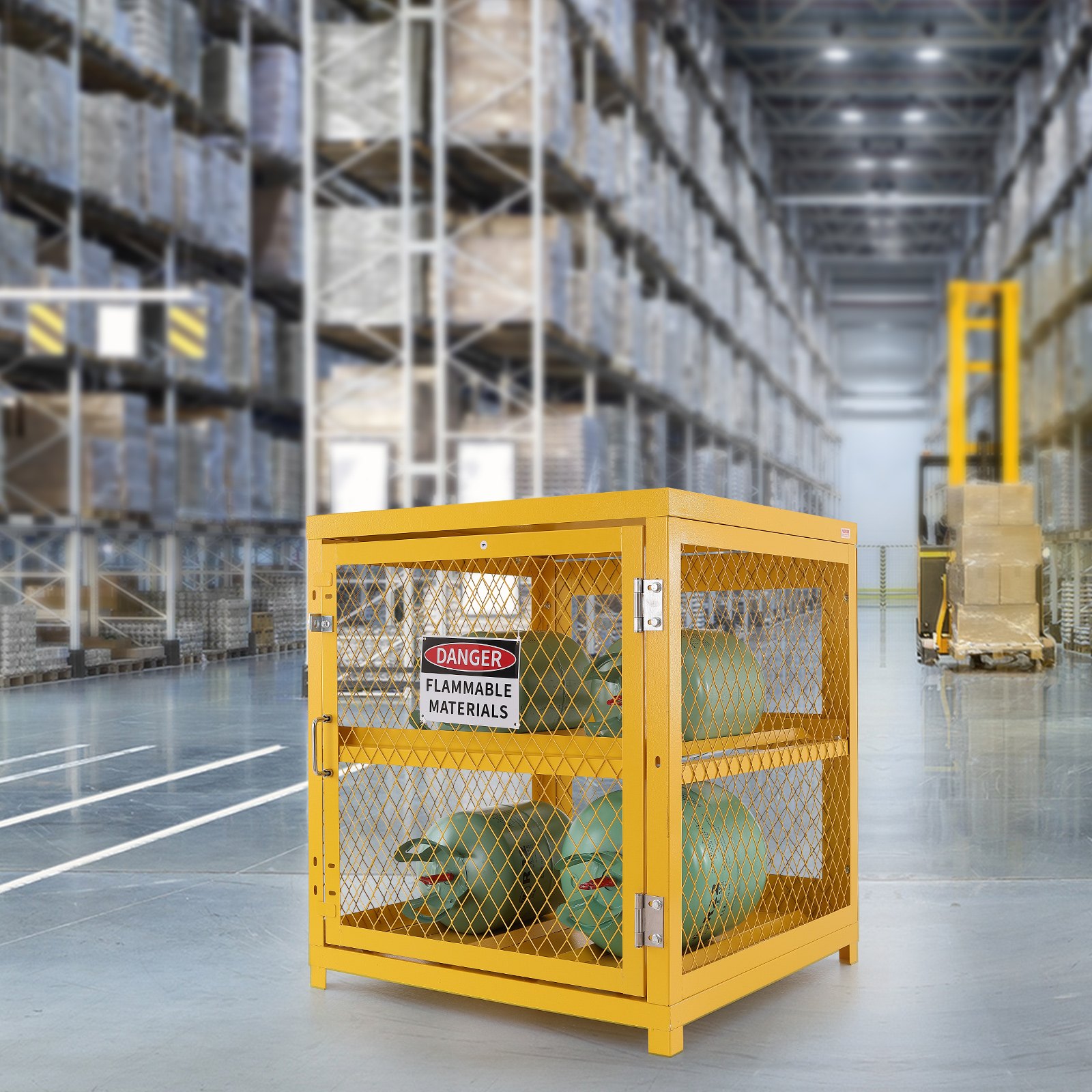 VEVOR Horizontaler Flaschenlagerschrank, 4 x 33 lbs Flaschenkapazität, 31,02 x 30,04 x 35 Zoll Propan-Lagerkäfig, Gasflaschenschrank, gelbe Pulverbeschichtung, für Freon, Gase, Sauerstoff, Stickstoff
