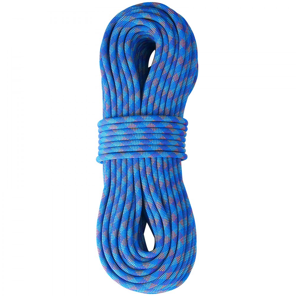 VEVOR 10,2 mm dynamisches Kletterseil, 60 m (197 Fuß) Outdoor-Kletterseil, 25 kN Bruchspannung, dehnbares Faserseil mit Stahlkarabinerhaken für Flucht, Abseilen, Brandrettung, Blau