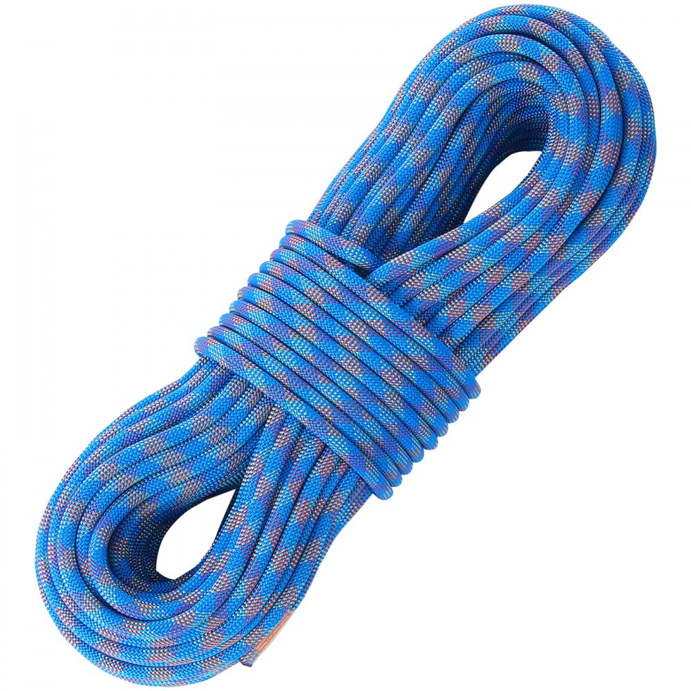 VEVOR 10,2 mm dynamisches Kletterseil, 70 m (230 Fuß) Outdoor-Kletterseil, 25 kN Bruchspannung, dehnbares Faserseil mit Stahlkarabinerhaken für Flucht, Abseilen, Brandrettung, Blau