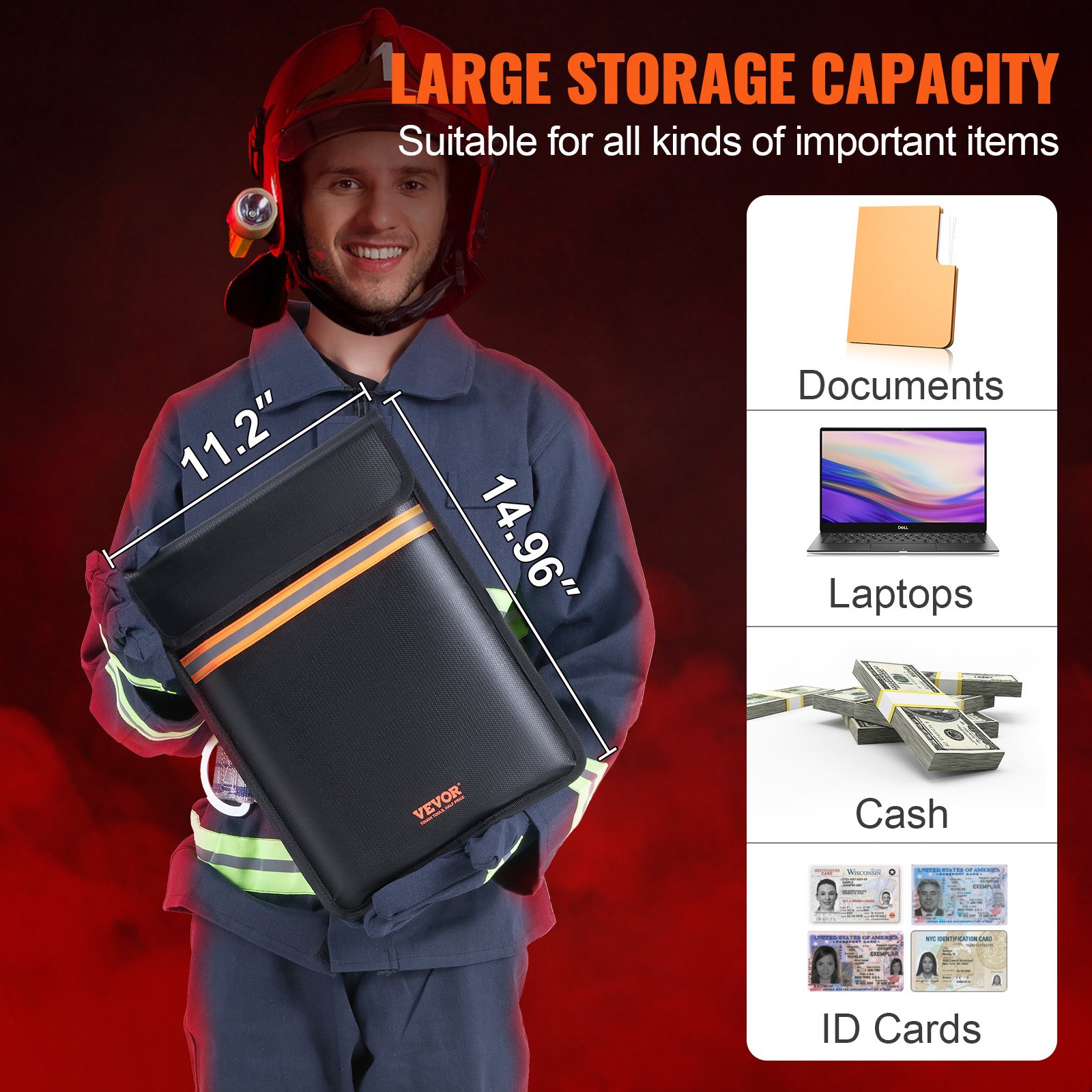 VEVOR Feuerfeste Wasserdichte Dokumententasche 1 Stk. 380 x 285 x 10 mm, Feuerfeste Geldtasche, Brieftasche, Große Kapazität Aktentasche Geldaufbewahrung Dokumente / Geld / Pass / Bankdatei usw.