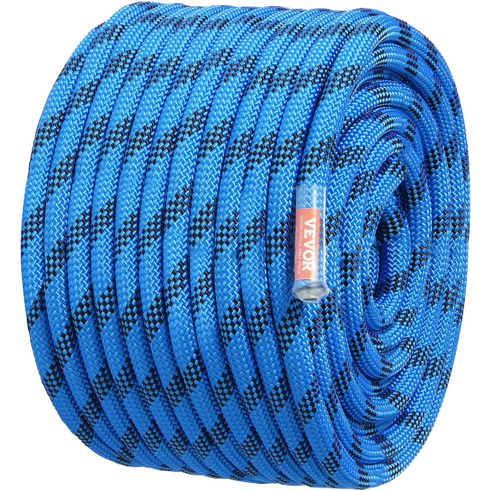VEVOR 12,7 mm statisches Kletterseil, 38 m (125 Fuß) Outdoor-Kletterseil, 30 kN Bruchfestigkeit, Faserseil mit Stahlkarabinerhaken für Flucht, Abseilen, Brandrettung, Blau