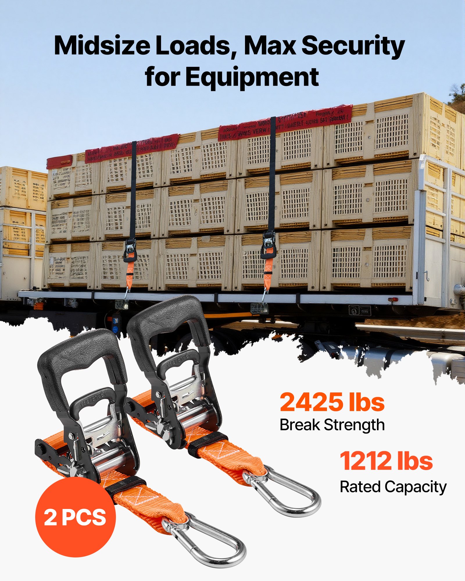 VEVOR Spanngurte, 38,1 x 1828,8 mm, Zurrgurte mit Karabinerhaken, 1100 kg Bruchlast, Tragetasche, Ratschenmechanismus für Umzüge, Anhänger, Motorräder, Kajaks, Autodächer, 2er-Pack