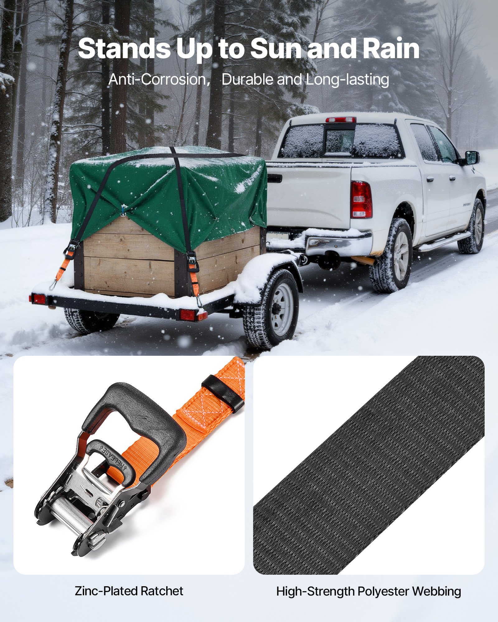 VEVOR Spanngurte, 38,1 x 1828,8 mm, Zurrgurte mit Karabinerhaken, 1100 kg Bruchlast, Tragetasche, Ratschenmechanismus für Umzüge, Anhänger, Motorräder, Kajaks, Autodächer, 2er-Pack