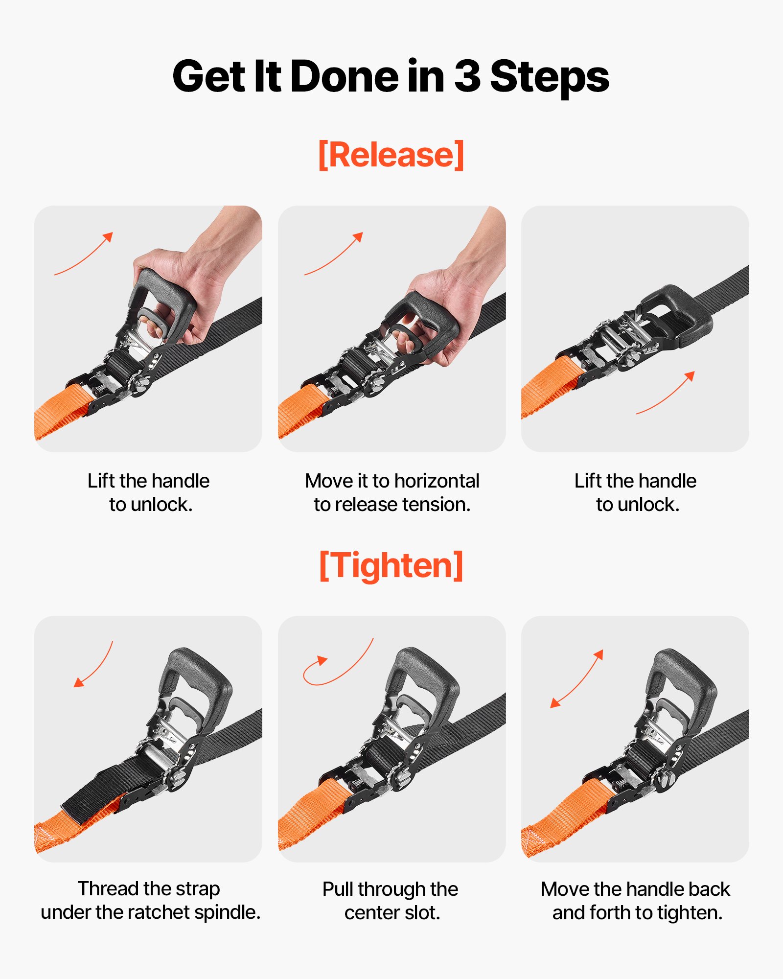 VEVOR Spanngurte, 38,1 x 1828,8 mm, Zurrgurte mit Karabinerhaken, 1100 kg Bruchlast, Tragetasche, Ratschenmechanismus für Umzüge, Anhänger, Motorräder, Kajaks, Autodächer, 2er-Pack