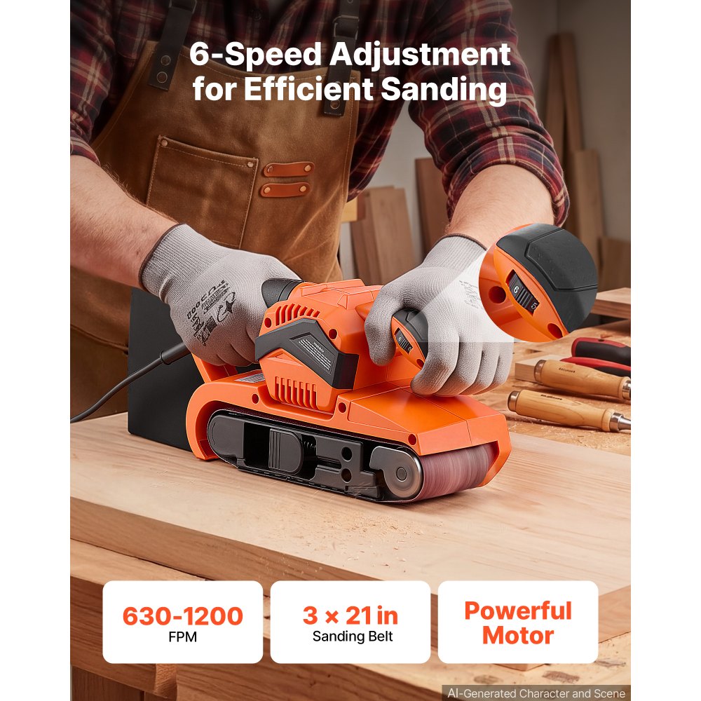 VEVOR 750W Bandschleifer Elektrischer Holzschleifer 7,6x53,3cm Bandgröße, 3,2-6,2m/s Drehzahlregelung, 10 Schleifbänder, 2 Staubbeutel, 3m Netzkabel, Staubsaugeradapter, 2-in-1 Hand- & Tischgerät