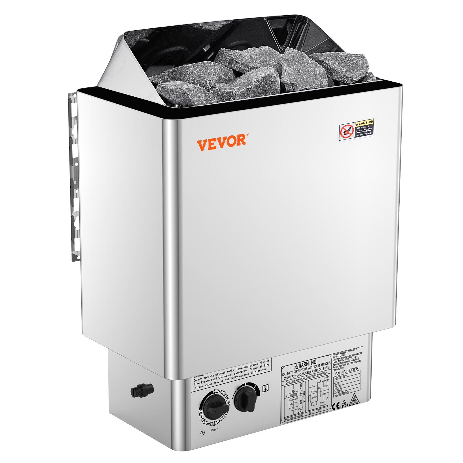 VEVOR Elektrischer Saunaofen, 8 kW, 400 V, 3N tragbare Saunaheizung für drinnen & draußen mit 3-Stunden-Timer, integrierte Steuerung für 8–12 m³, kommerzielle Hotel-Spa-Dusche, Edelstahl 430