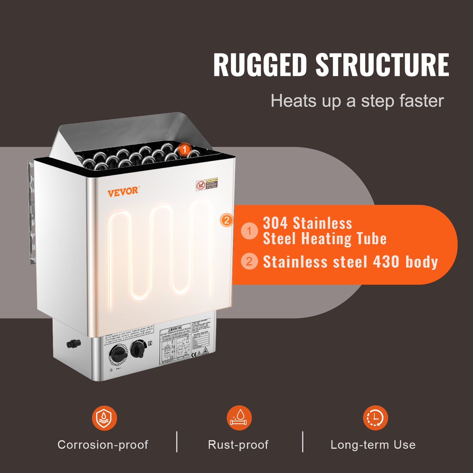 VEVOR Electric Sauna Heater, 8 kW, 400 V, 3N Portable Sauna Heater for Indoor & Outdoor Use with 3-Hour Timer, Integrated Control for 8-12 m³, Commercial Hotel Spa Shower, Stainless Steel 430