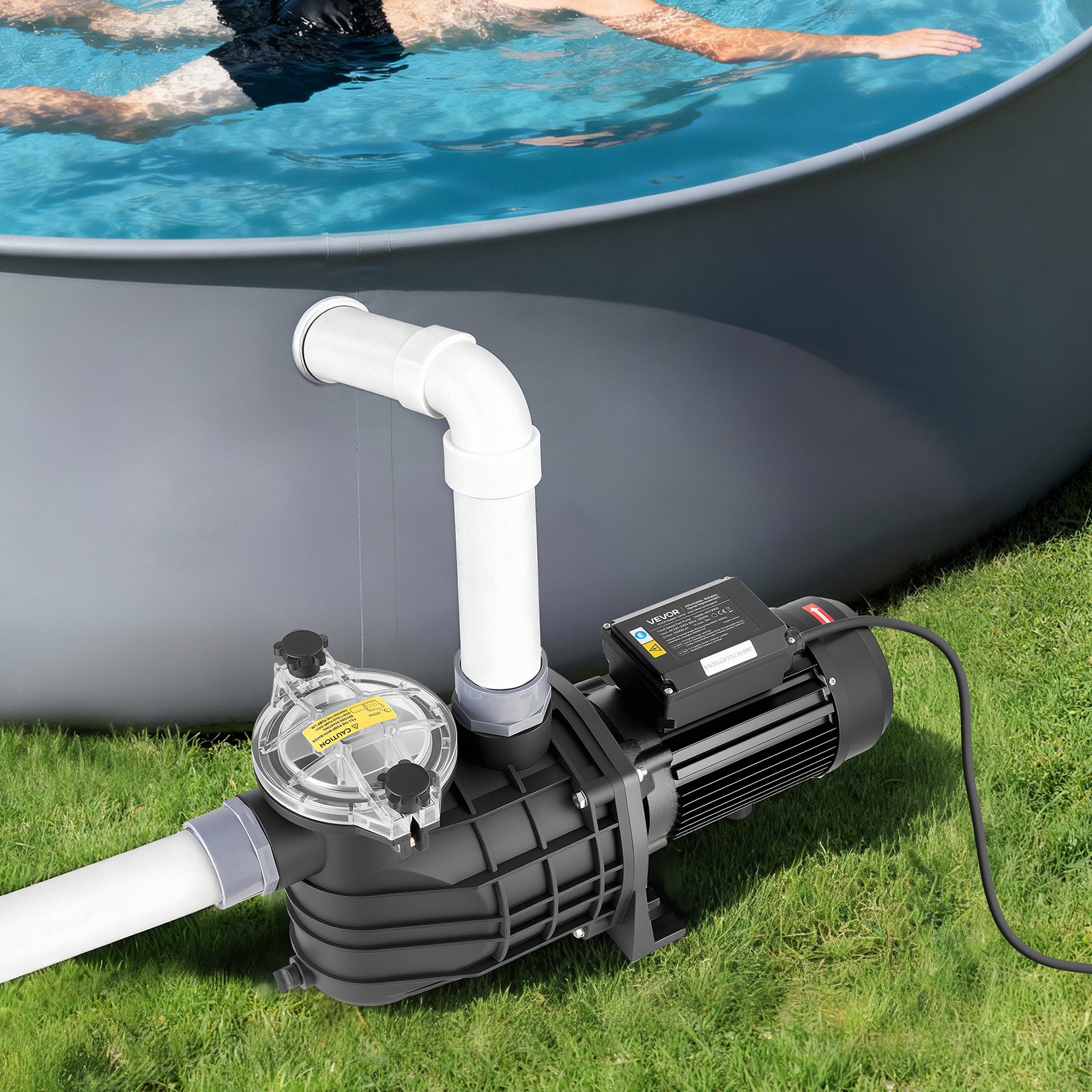 VEVOR Schwimmbadpumpe 3 kW, Filterpumpe 35.000 L/H max. Fördermenge, Einstufige Poolpumpe 2860 U/min, 19 m max. Förderhöhe, mit 24-Stunden-Timer & Filterkorb, für Aufstell- & Einbaupools, & Spas