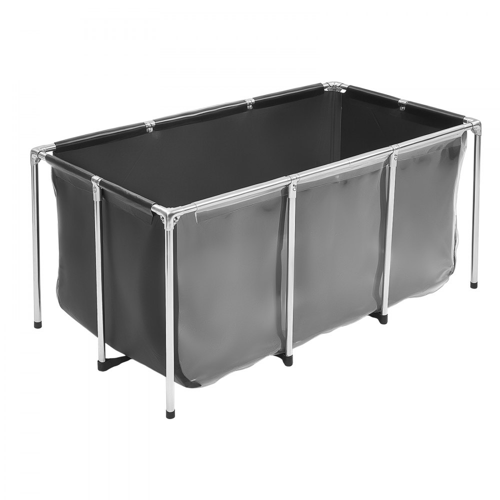 VEVOR Canvas Fischteich 757 L Aufstellfischteich Schwarzes PVC Koi-Becken, Rechteckiges Goldfischbecken mit Sichtfenster, Edelstahlrahmen & Ablassventil, zur Koi-Zucht und Bewässerung