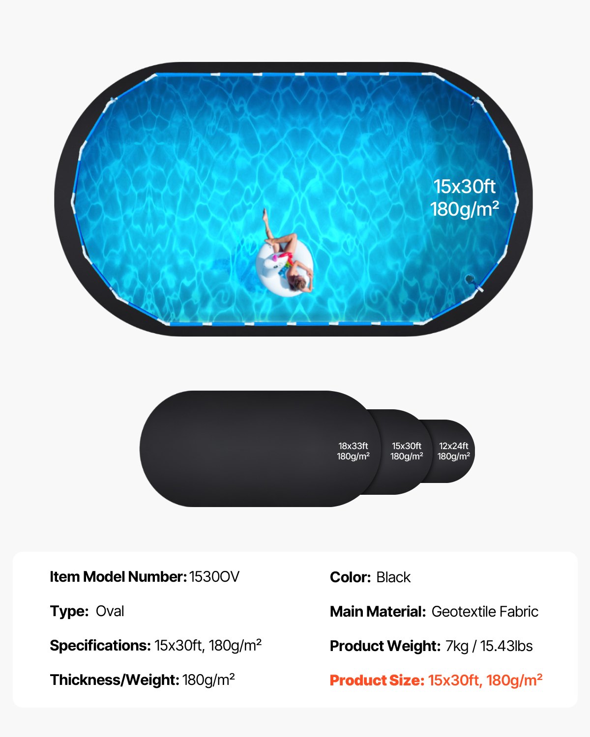 VEVOR Poolunterlage, 457x914 cm, für oberirdische Schwimmbecken, extra dicke Bodenplane, verhindert Einstiche, Poolmatte aus Geotextilmaterial, verlängert die Lebensdauer der Folie