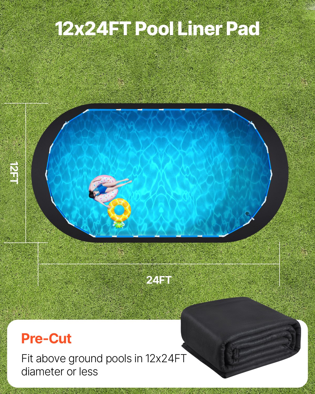 VEVOR Ovale Poolunterlage, 3,6x7,3 m, Bodenplane für oberirdische Schwimmbecken, extra dicke Bodenschutzplane, Poolmatte aus Geotextilmaterial, verlängert die Lebensdauer der Folie