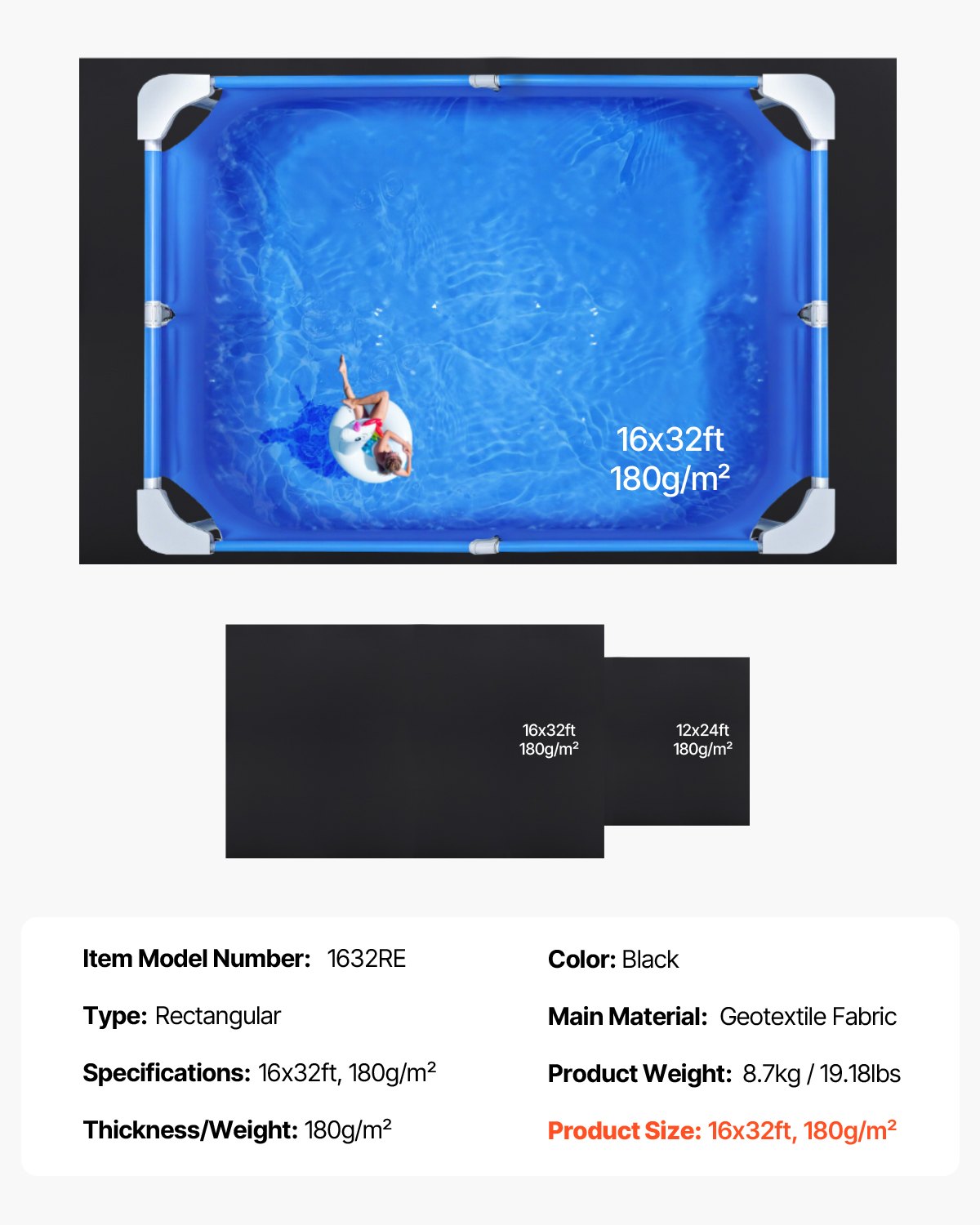 VEVOR Poolunterlage, 4,8x9,7 m, für oberirdische Schwimmbecken, extra dicke Bodenplane, verhindert Einstiche, Poolmatte aus Geotextilmaterial, verlängert die Lebensdauer der Folie, Bodenschutzplane