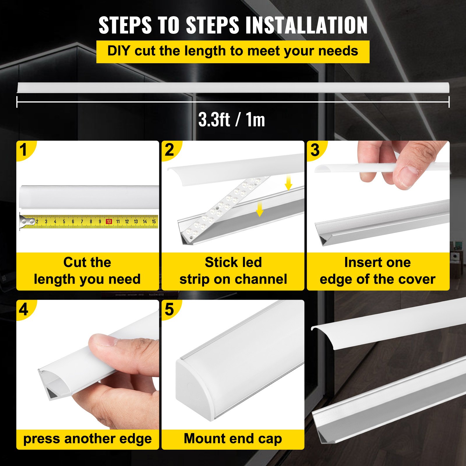 Vevor Led Aluprofil Aluminium Profile Schiene Leiste 1m Für Led-streifen 20 Stk.