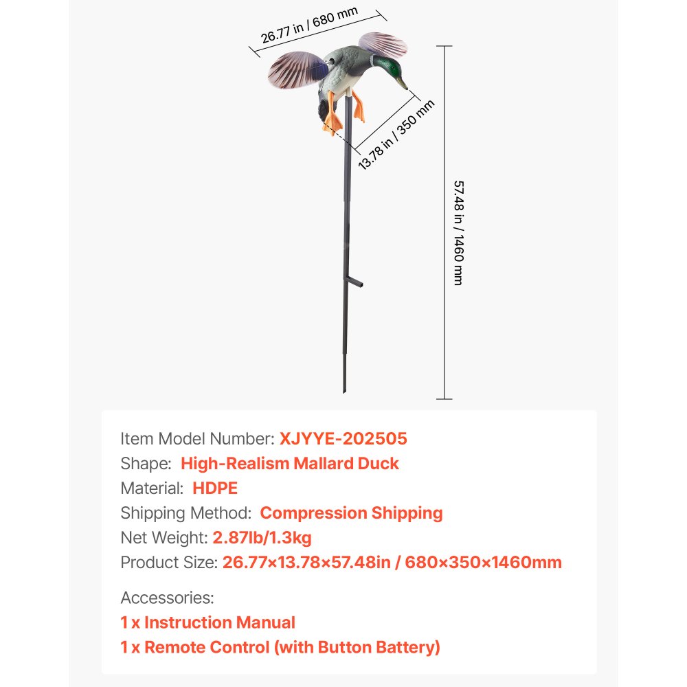 VEVOR Lockvögel mit sich drehenden Flügeln, schwimmende Ente für Pool Teich, realistische Lockvögel aus Kunststoff für die Jagd auf Enten, Gartendekoration, leicht zu tragen, 1er-Pack