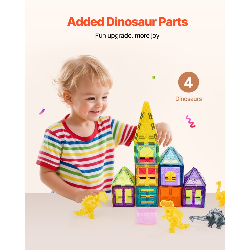 VEVOR Magnetische Bausteine, 56-teiliges magnetisches Tier-Bauset, Magnetspielzeug mit 4 Dinosauriern, STEM-Sensorik-Lernspielzeug, Konstruktions-Stapelspielzeug, Geschenk für Kinder ab 3 Jahren