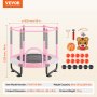 VEVOR Kindertrampolin Outdoor-Trampolin Mini Freizeittrampolin 1545 mm für Kleinkinder mit Sicherheitsnetz & Basketballkorb, Geburtstagsgeschenk Weihnachtsspielzeug für Kinder ab 3 Jahren Rosa