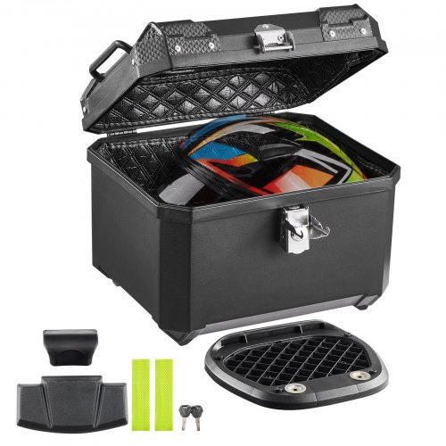 VEVOR Motorrad-Topcase 45 L aus ABS Universeller Schwarzer Motorradkoffer für Motorräder mit Platz für Einen Helm, mit Rückenlehne Schloss 2 Schlüsseln und Reflex-Aufklebern, IPX4-Spritzwasserschutz