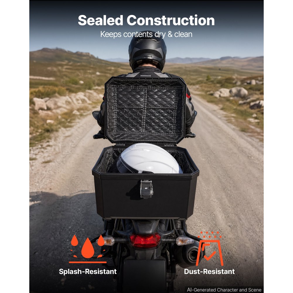 VEVOR Motorrad-Topcase 45 L aus ABS Universeller Schwarzer Motorradkoffer für Motorräder mit Platz für Einen Helm, mit Rückenlehne Schloss 2 Schlüsseln und Reflex-Aufklebern, IPX4-Spritzwasserschutz