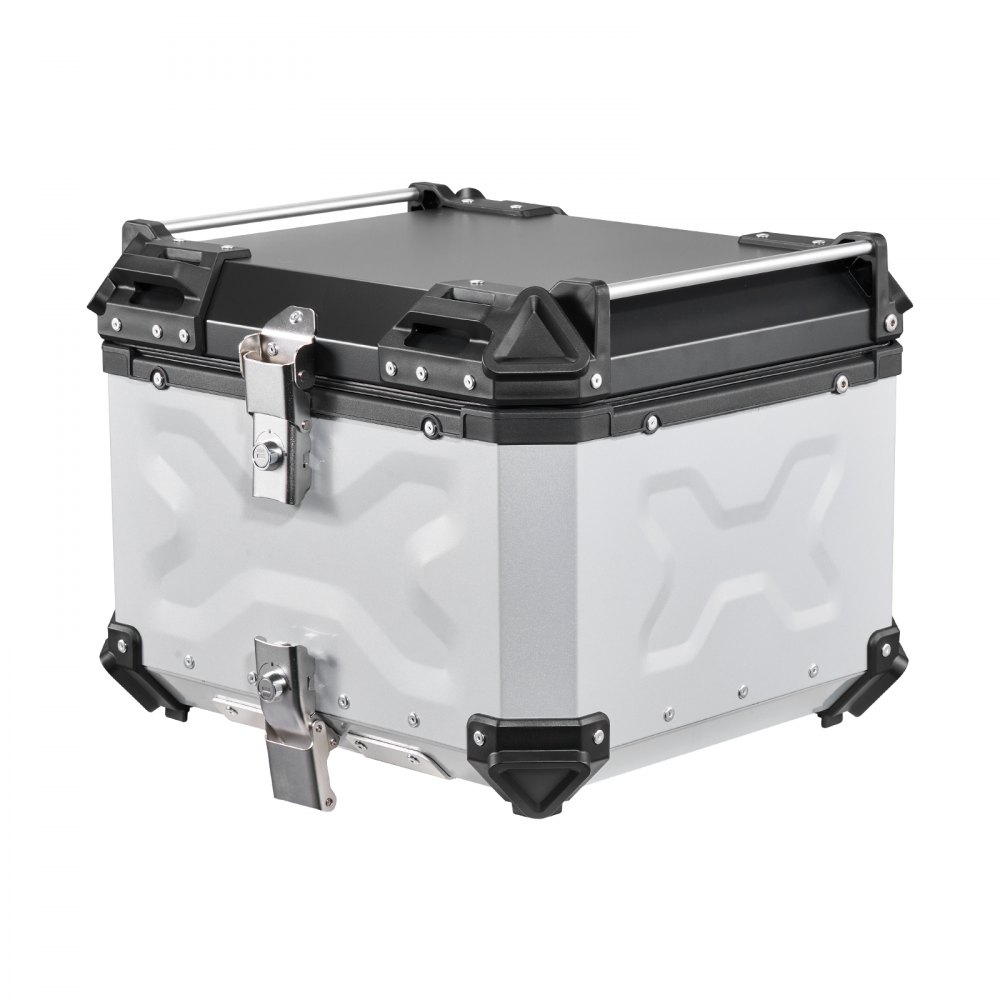 VEVOR Topcase Motorradkoffer 55 L, Universal-Heckkoffer Aluminium, Helmkoffer Wasserdicht, Abnehmbar, mit Sicherheitsschloss, Reflexstreifen, Hartschalen und Lederfutter zur Helmaufbewahrung