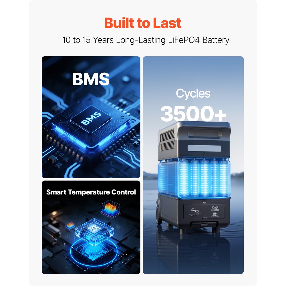 VEVOR Tragbare Powerstation, mit 2 Stk. 200-W-Solarpanels, 3000-W-Solargenerator, 3072-Wh-LiFePO4-Akku & 13 Ausgängen, Ideal für Notfälle zu Hause, Camping & Reisen mit Wohnmobil