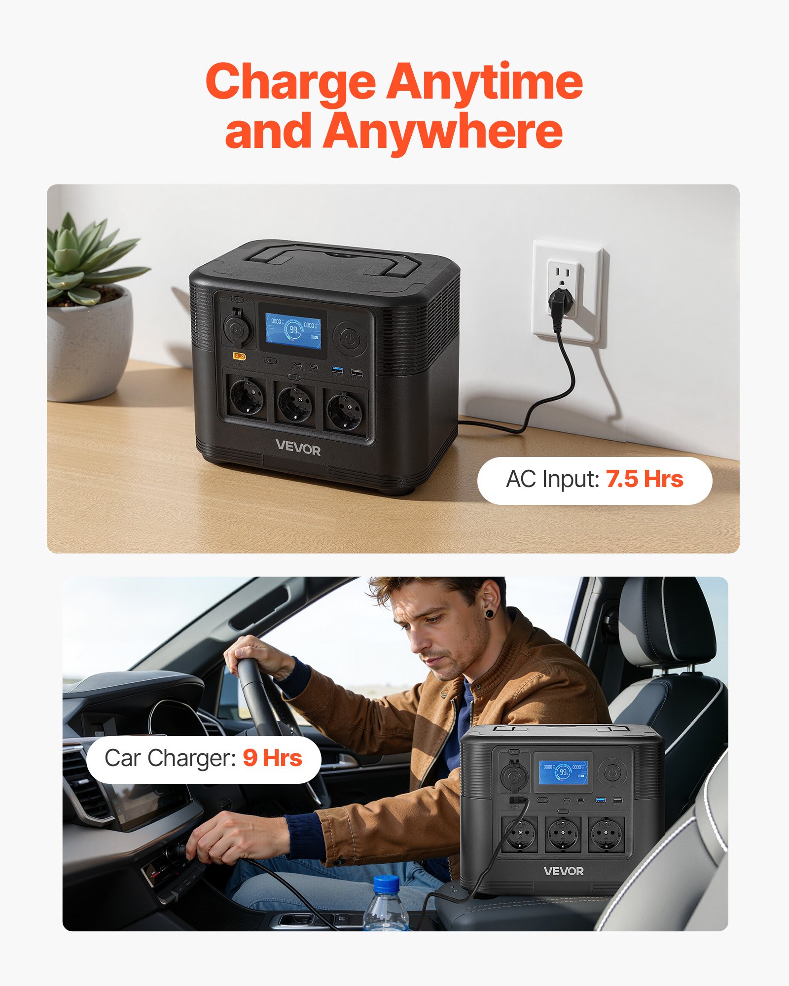VEVOR Tragbare Powerstation, 1800W Solargenerator, 1008Wh LiFePO4-Akku-Backup mit 8 Ausgängen für Notfälle zu Hause, Camping im Freien, Wohnmobilreisen (Solarpanel NICHT Enthalten)