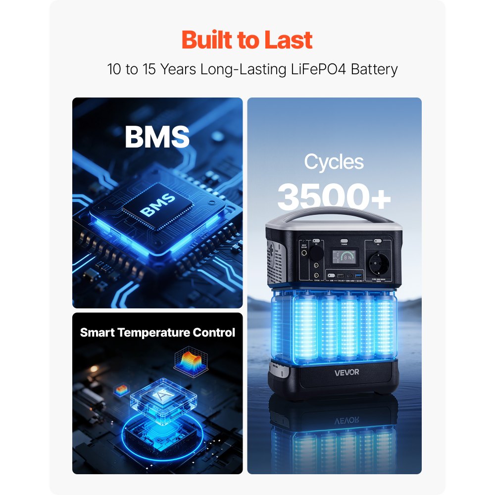 VEVOR Tragbare Powerstation, 600W Solargenerator, 493Wh LiFePO4-Akku-Backup mit 7 Ausgängen, Geeignet für Notfälle zu Hause, Camping im Freien, Wohnmobilreisen (Solarpanel NICHT Enthalten)