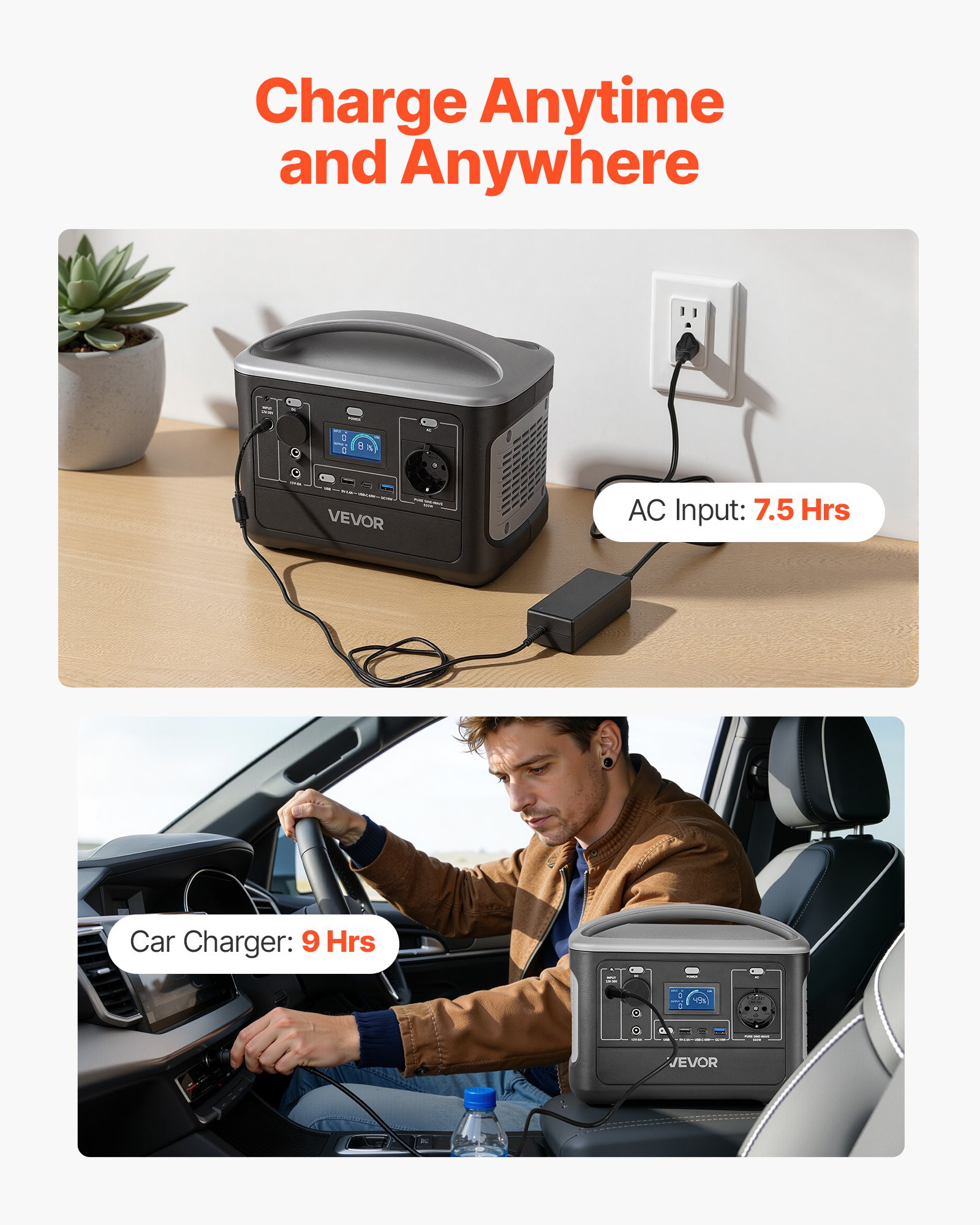 VEVOR Tragbare Powerstation, 600W Solargenerator, 493Wh LiFePO4-Akku-Backup mit 7 Ausgängen, Geeignet für Notfälle zu Hause, Camping im Freien, Wohnmobilreisen (Solarpanel NICHT Enthalten)