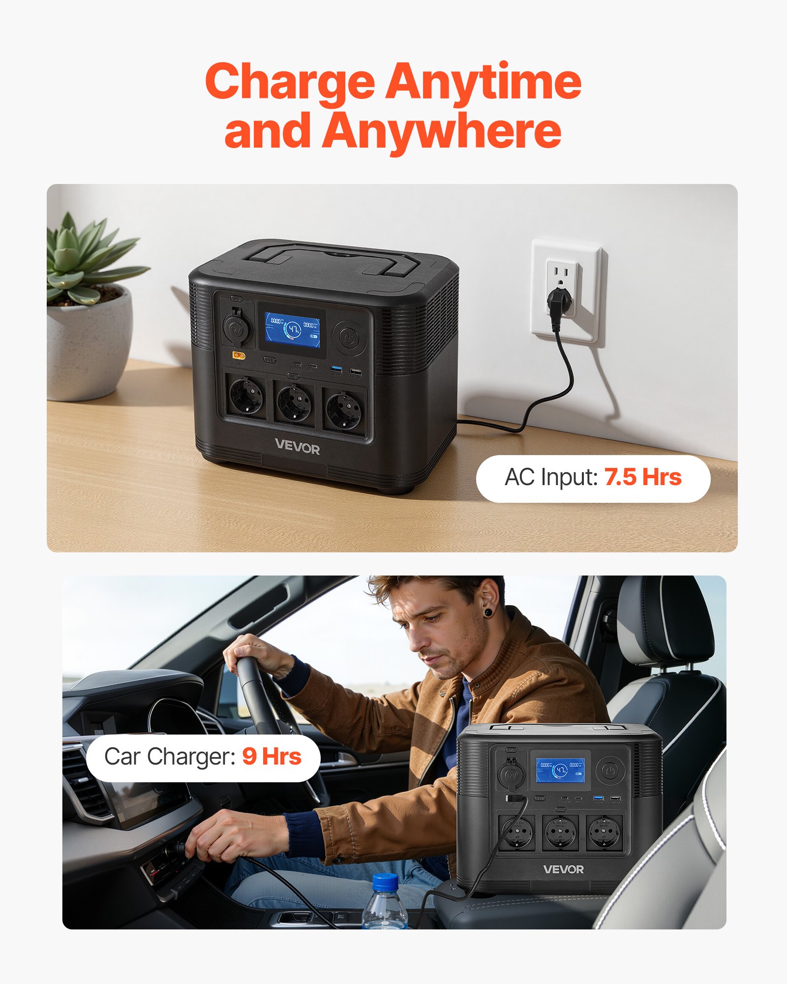 VEVOR Tragbare Powerstation, 1200W Solargenerator, 806Wh LiFePO4-Akku-Backup mit 9 Ausgängen für Notfälle zu Hause, Camping im Freien, Wohnmobilreisen (Solarpanel NICHT Enthalten)