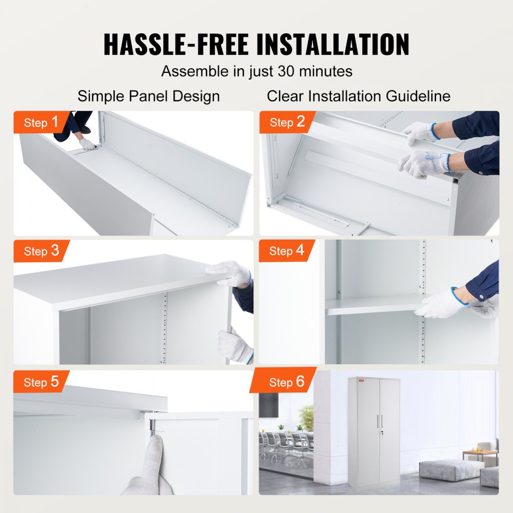 VEVOR 5-Stockiger Aktenschrank Beistellcontainer mit 2 Magnetischen Türen, 90,72 kg Belastbar pro Regal, Abschließbarer Lagerschrank, Metallschrank Bürokommode, für Büro, Zuhause usw. Weiß