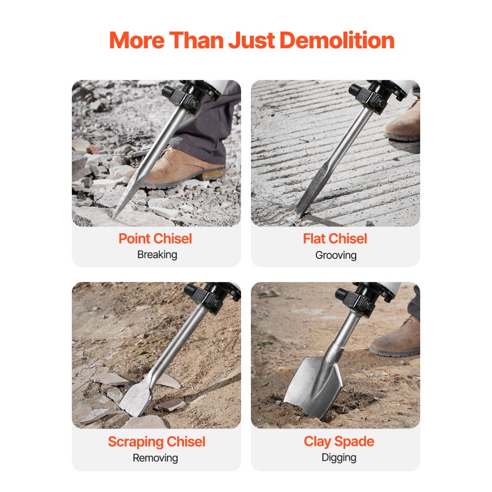 VEVOR Demolition Jack Hammer, 2800 W Powerful Electric Jackhammer, 1200 BPM Concrete Breaker with 3 Chisels, a Clay Spade, Carrying Case, Gloves, for Concrete, Wall, Brick, Tile and Foundation