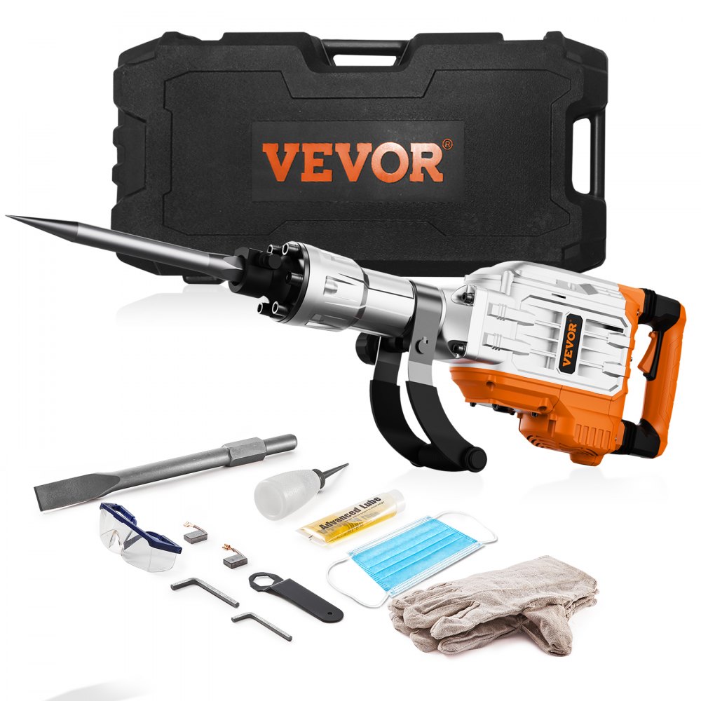 VEVOR Abbruchhammer Stemmhammer Stemmhämmer Hochleistung-Betonbrecher Elektro Abbruchhammer 3500W 60J 2 Meissel-Set