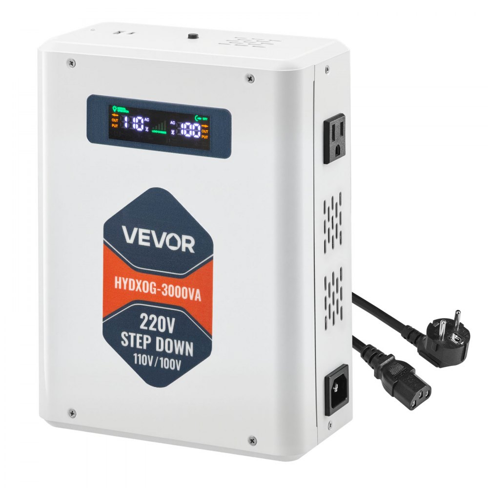 VEVOR Step Down Voltage Converter, 3000VA, Heavy Duty Voltage Power Converter, 220V to 110V Power Transformer, with 2 US Outlets, USB Output, LCD Display, Temperature Protection, for 110V Appliances