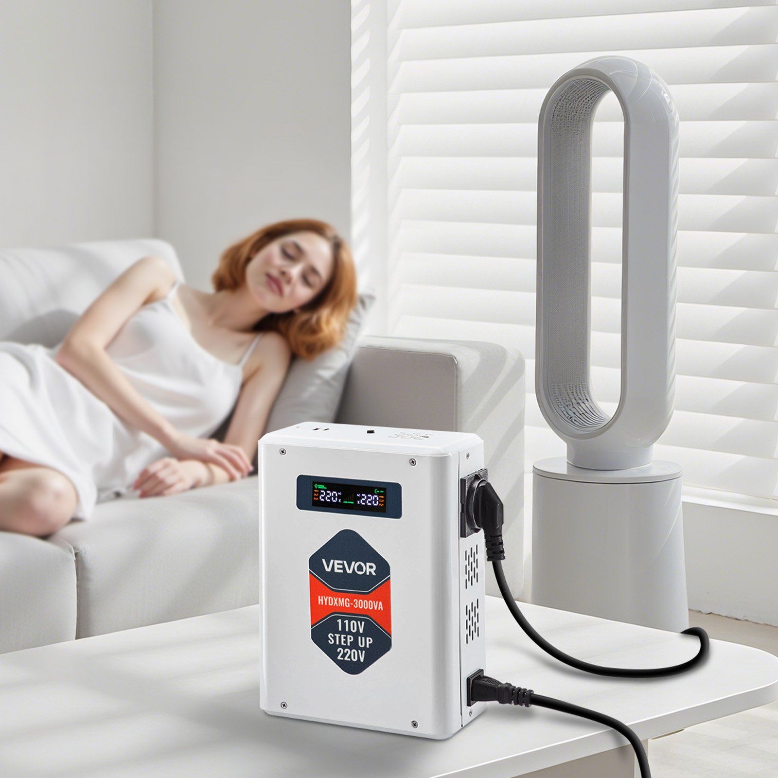 VEVOR Spannungswandler aufwärts, 3000 VA, Hochleistungs-Stromwandler, 110 V auf 220 V Leistungstransformator, mit 2 EU-Steckdosen, USB-Ausgang, LCD-Display, Temperaturschutz, für 220-V-Geräte