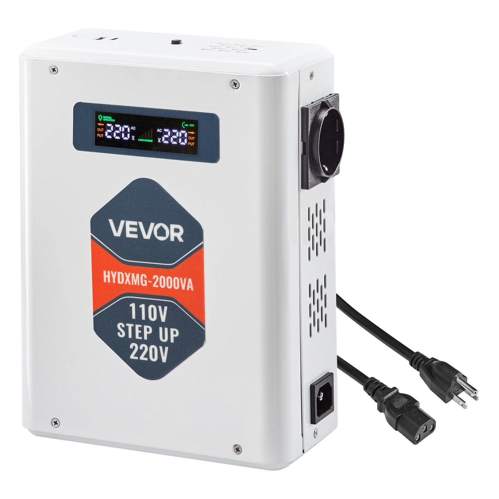 VEVOR Spannungswandler aufwärts, 2000 VA, Hochleistungs-Aufwärtswandler, 110 V auf 220 V Leistungstransformator, mit 2 EU-Steckdosen, USB-Ausgang, LCD-Display, Temperaturschutz, für 220-V-Geräte