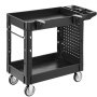 VEVOR Utility Cart, 250 kg Capacity, 2 Tier Service Cart with 360° Swivel & Fixed Wheels (2 with Brakes), Heavy Duty Plastic Rolling with Tray and Pegboard, Tool Storage for Garage Warehouse Workshop