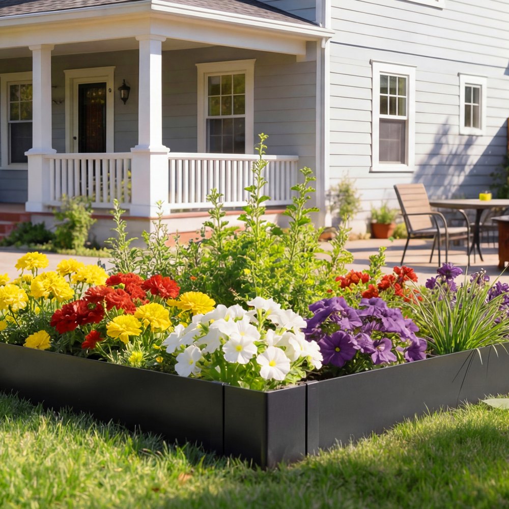 VEVOR Rasenkante 6er-Pack, 1016x254 mm, Beeteinfassung aus Verzinktem Stahl, inkl. 8 Befestigungsclips, Beetbegrenzung, Rasenbleche, Mähkante Metall Palisade für Blumenbeete & Gartenwege, Schwarz