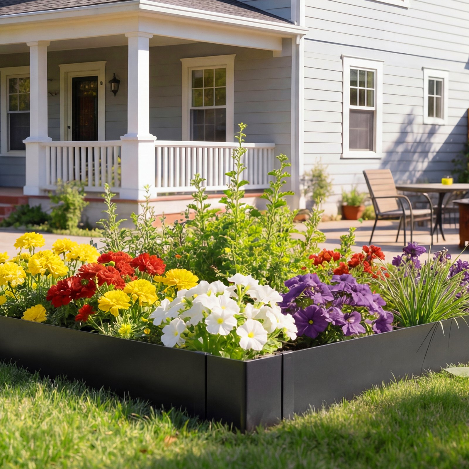 VEVOR Rasenkante 6er-Pack, 1016x254 mm, Beeteinfassung aus Verzinktem Stahl, inkl. 8 Befestigungsclips, Beetbegrenzung, Rasenbleche, Mähkante Metall Palisade für Blumenbeete & Gartenwege, Schwarz