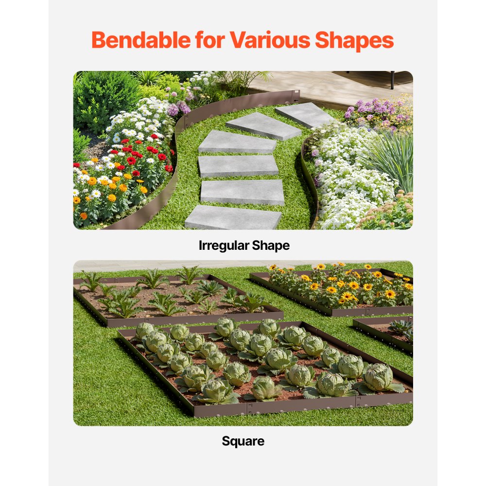 VEVOR Rasenkante, 5er Pack, 990x181x1,5 mm, Beeteinfassung, biegbare Beetumrandung, Garteneinfassung, robuste Gartenpalisade, einfach zu installieren, Trennwand für Blumenbeete, Hofwege, Braun