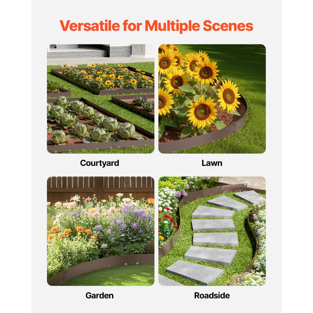 VEVOR Rasenkante, 5er Pack, 990x181x1,5 mm, Beeteinfassung, biegbare Beetumrandung, Garteneinfassung, robuste Gartenpalisade, einfach zu installieren, Trennwand für Blumenbeete, Hofwege, Braun