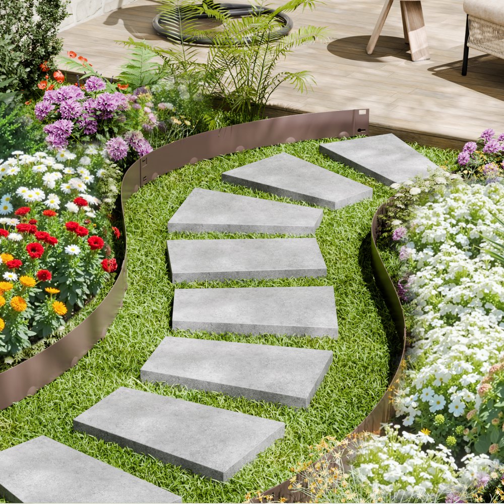 VEVOR Rasenkante, 5er Pack, 990x181x1,5 mm, Beeteinfassung, biegbare Beetumrandung, Garteneinfassung, robuste Gartenpalisade, einfach zu installieren, Trennwand für Blumenbeete, Hofwege, Braun
