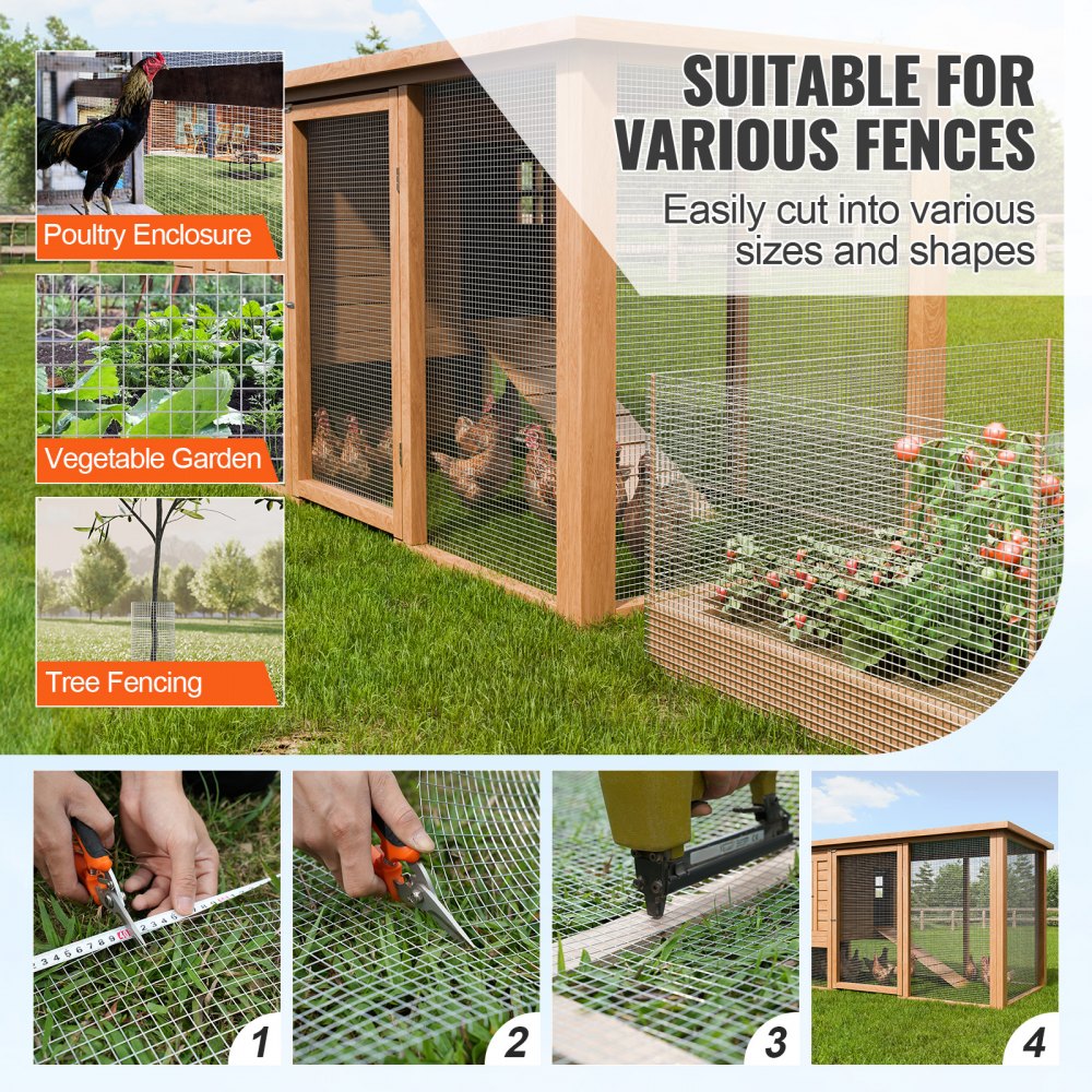 VEVOR Drahtgeflecht, 915 mm x 15,24 m, Volierendraht, 19 Gauge, feuerverzinkte Maschendrahtrolle, Maschendrahtzaun, Maschendraht für Kaninchenkäfige, Garten, kleine Nagetiere