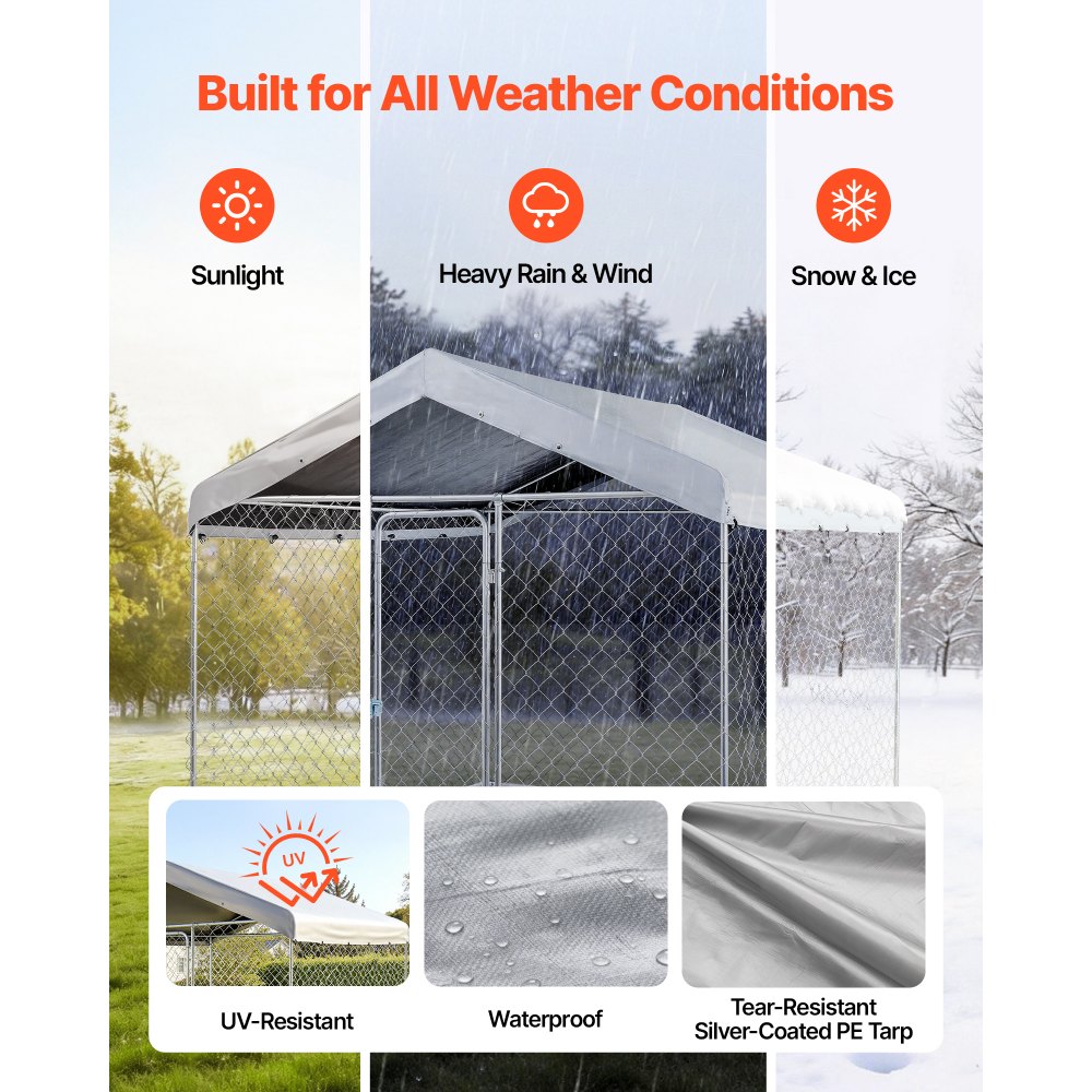 VEVOR Hundezwinger, 2,3 x 2,3 x 2,15 m, Hundehütte mit Sicherheitsschloss, Outdoor Hundehaus mit UV-Beständiger & Wasserdichter Dachabdeckung, Robuste Hundegehege/Auslauf für Große Hunde