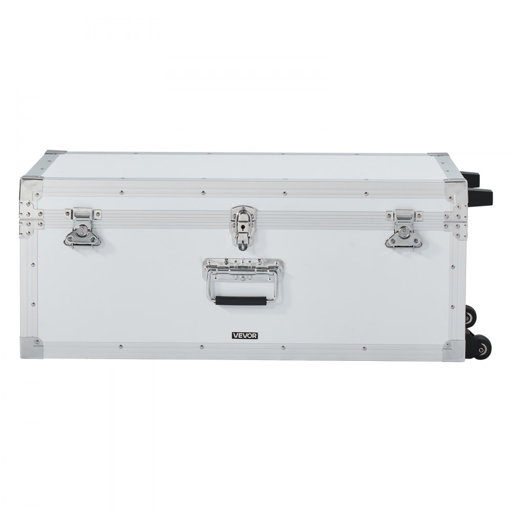 VEVOR 2 x Transportkoffer Aufbewahrungskoffer Aufbewahrungskisten Abschließbar, Große Aufbewahrungskiste mit Rollen & 3 Metallgriffen, Transportruhe mit Deckeln für Wohnung Studentenwohnheim Weiß