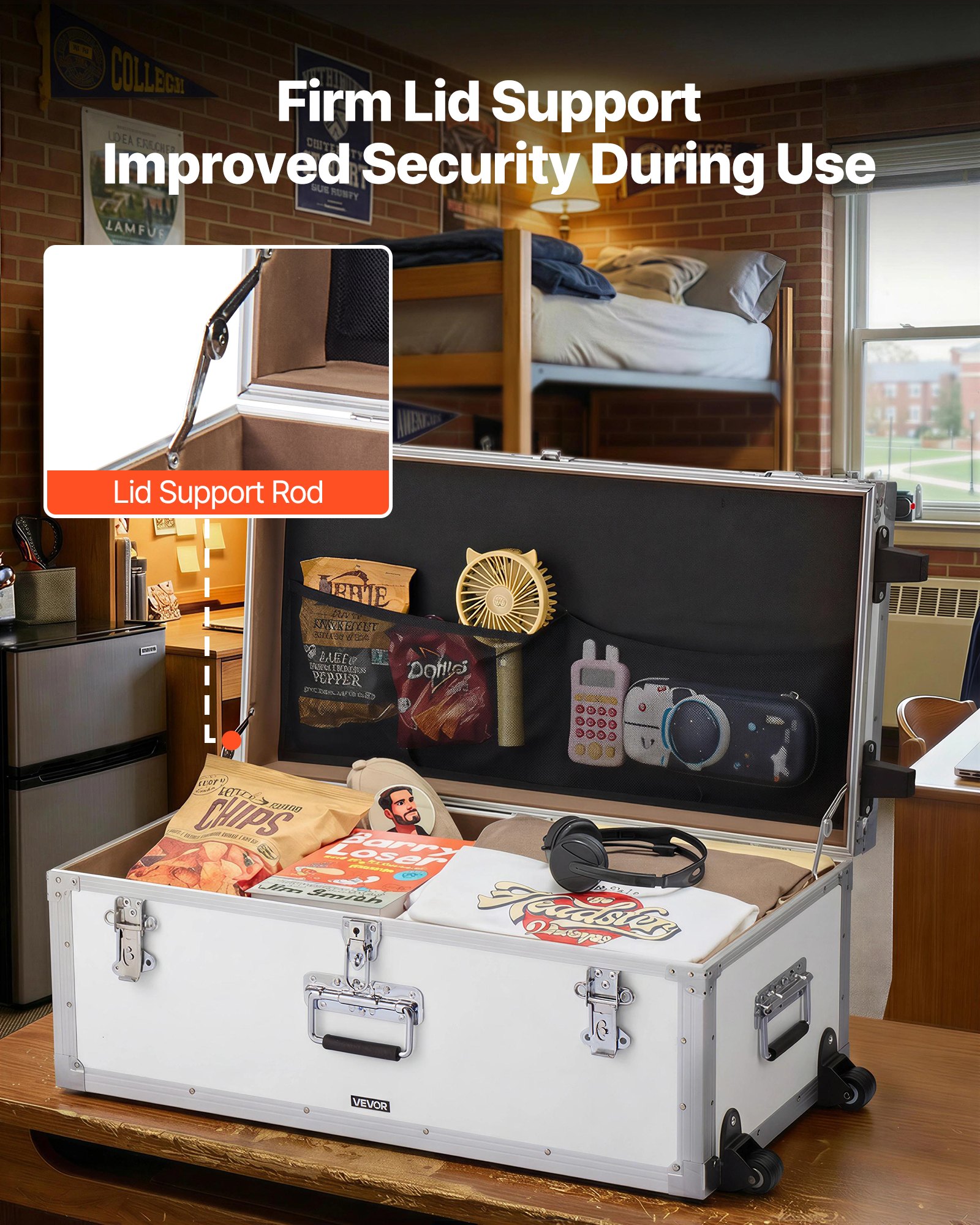 VEVOR 2 x Transportkoffer Aufbewahrungskoffer Aufbewahrungskisten Abschließbar, Große Aufbewahrungskiste mit Rollen & 3 Metallgriffen, Transportruhe mit Deckeln für Wohnung Studentenwohnheim Weiß