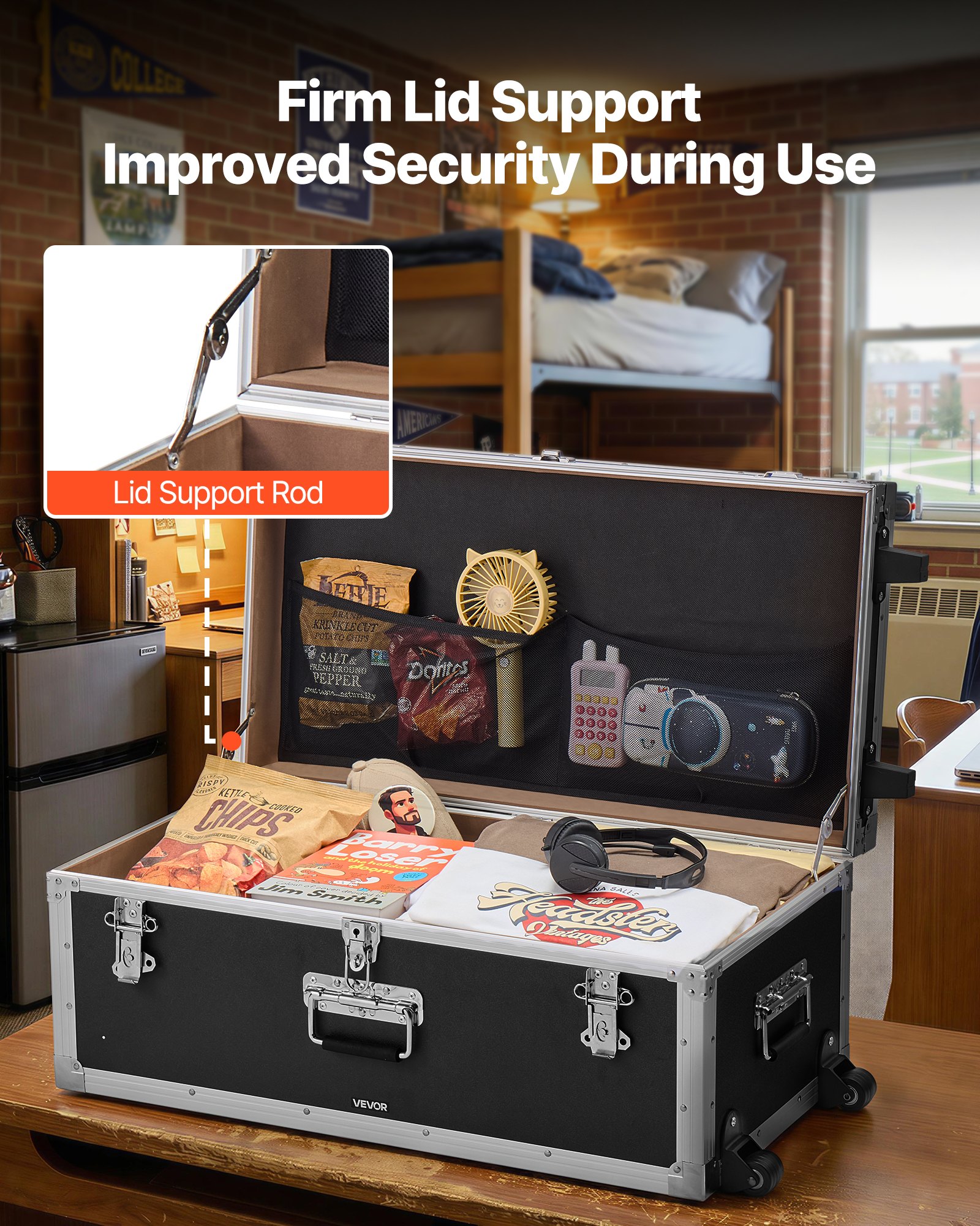 VEVOR 2 x Transportkoffer Aufbewahrungskoffer Aufbewahrungskisten Abschließbar, Große Aufbewahrungskiste mit Rollen & 3 Metallgriffen, Transportruhe mit Deckeln für Wohnung Studentenwohnheim Schwarz