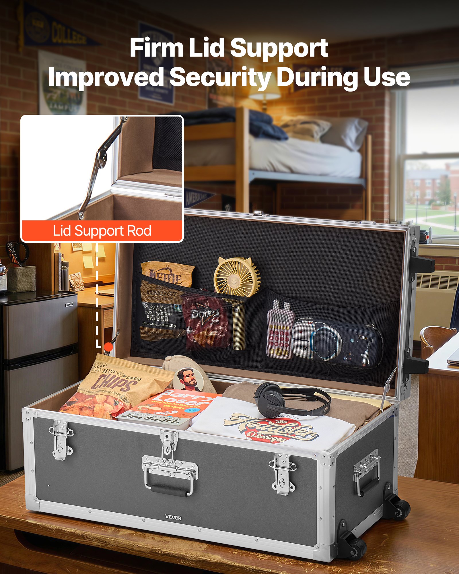 VEVOR 2 x Transportkoffer Aufbewahrungskoffer Aufbewahrungskisten Abschließbar, Große Aufbewahrungskiste mit Rollen & 3 Metallgriffen, Transportruhe mit Deckeln für Wohnung Studentenwohnheim Grau