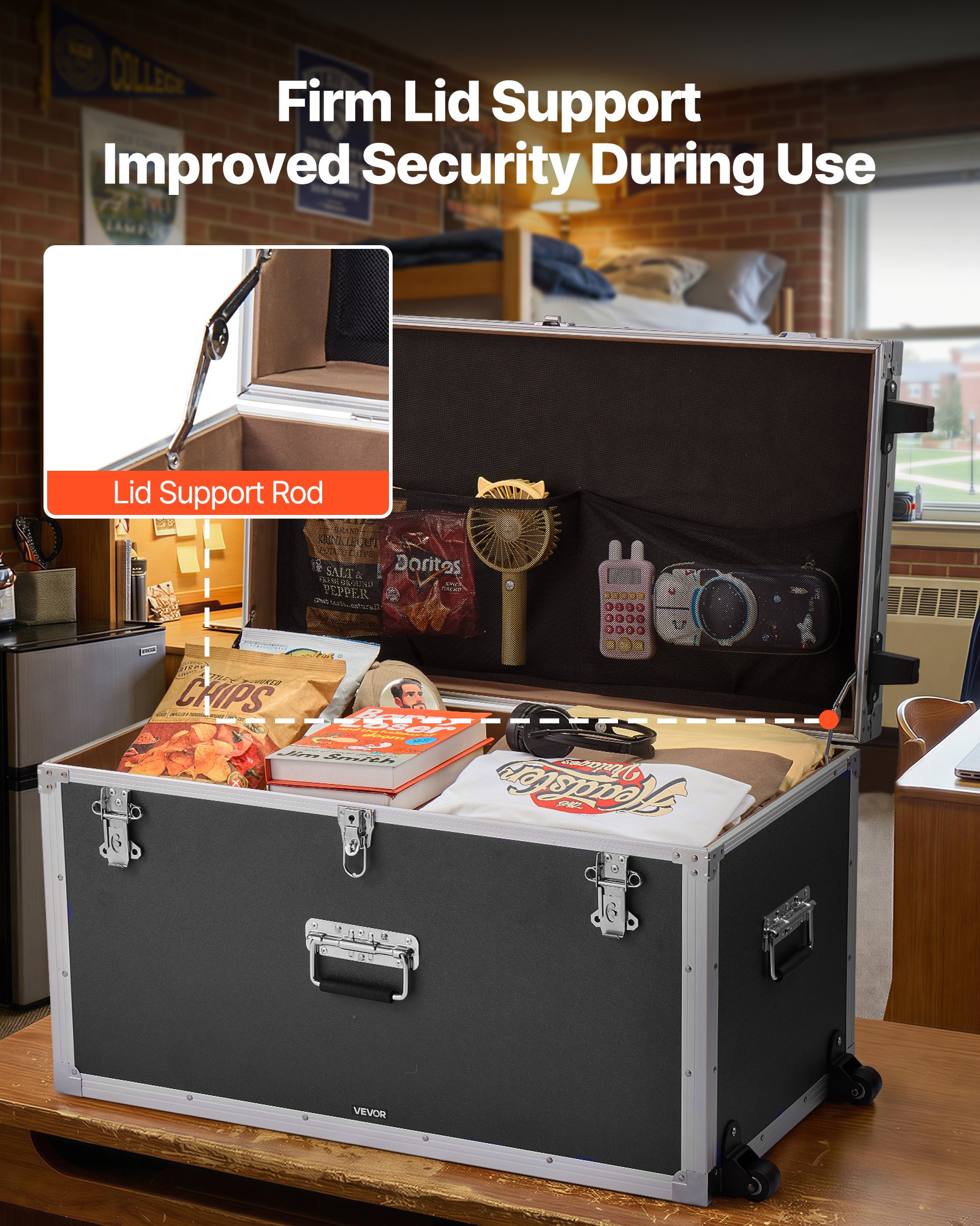 VEVOR 2 x Transportkoffer Aufbewahrungskoffer Aufbewahrungskiste Abschließbar, Große Aufbewahrungskiste (816 x 452 x 460 mm) mit Rollen & 3 Metallgriffen, Transportruhe mit Deckeln für Wohnung Schwarz