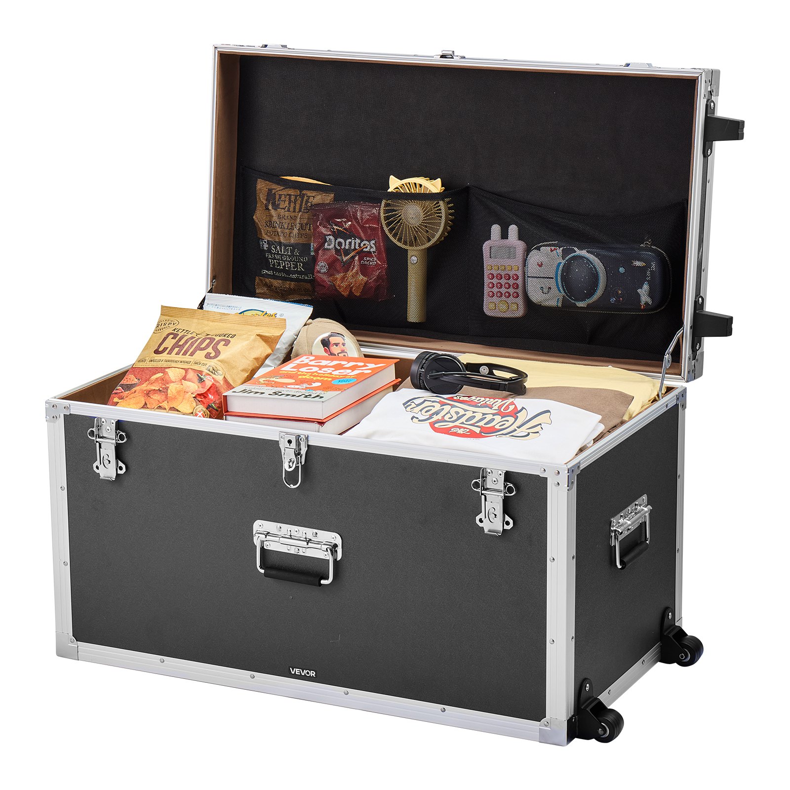 VEVOR 2 x Transportkoffer Aufbewahrungskoffer Aufbewahrungskiste Abschließbar, Große Aufbewahrungskiste (816 x 452 x 460 mm) mit Rollen & 3 Metallgriffen, Transportruhe mit Deckeln für Wohnung Schwarz