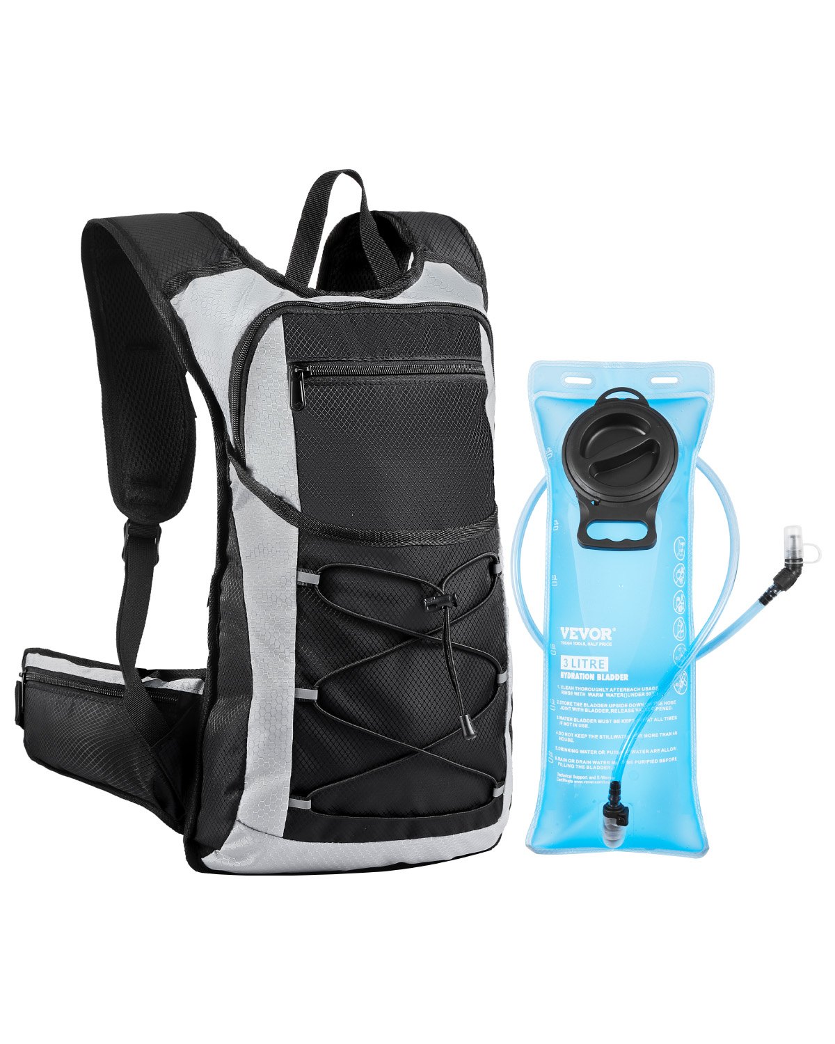 VEVOR Trinkrucksack 15 L isolierter Rucksäcke mit 3 L TPU-Wasserblase Laufrucksack Wanderrucksäcke für Radfahren Laufen Ausflug Schwarz, Hydro-Wasser-Tagesrucksack für Männer und Frauen