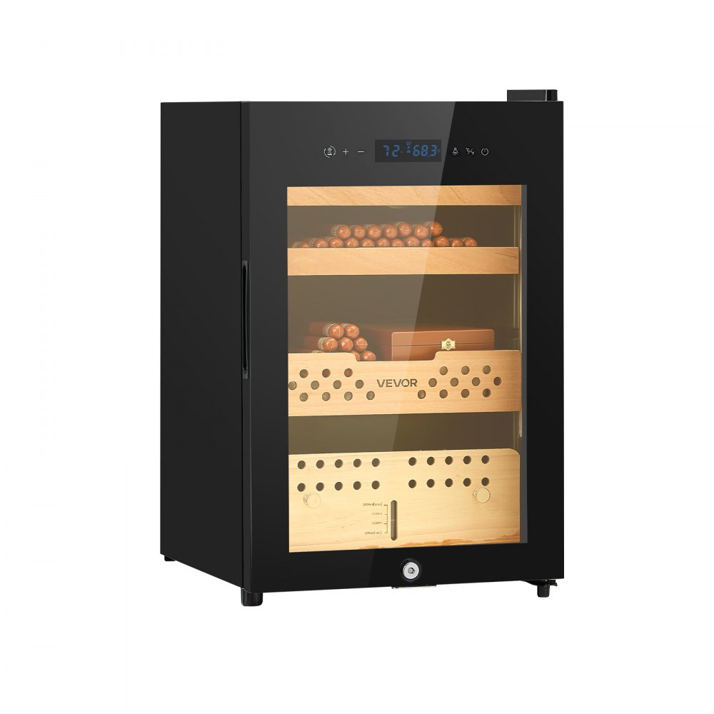 VEVOR elektrischer Zigarren-Humidorschrank 60 L 350 Stk. Zigarren-Humidorschrank mit Kompressorkühlung, konstanter Feuchtigkeits- und Temperaturregelung, Regalen und Schubladen 3-lagig